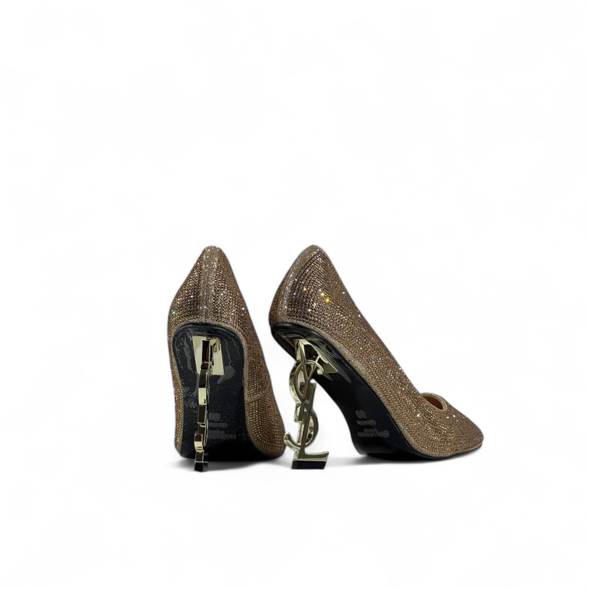 👑✨ Saint Laurent Gold Crystal Pumps with Iconic YSL Heel ✨💎👠