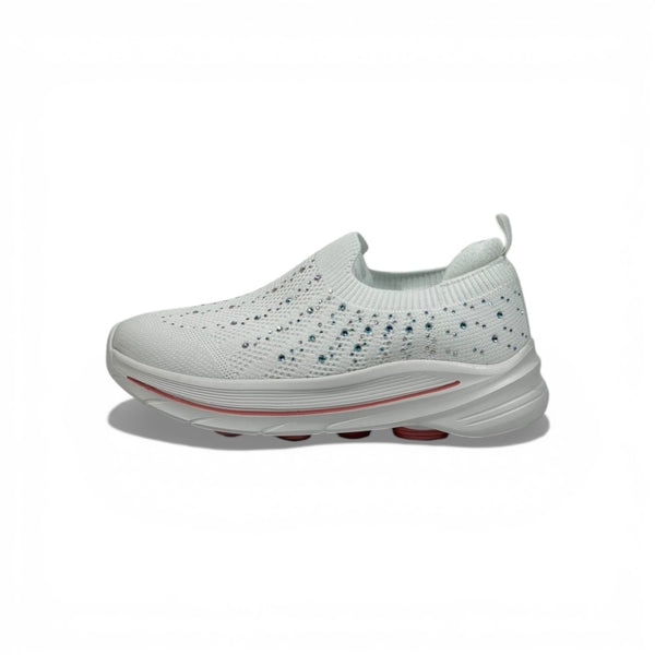 Skechers Crystal Knit Slip-On Sneakers – White Comfort Walking Shoes ✨👟 | Lightweight Breathable Trainers