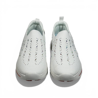 Skechers Crystal Knit Slip-On Sneakers – White Comfort Walking Shoes ✨👟 | Lightweight Breathable Trainers