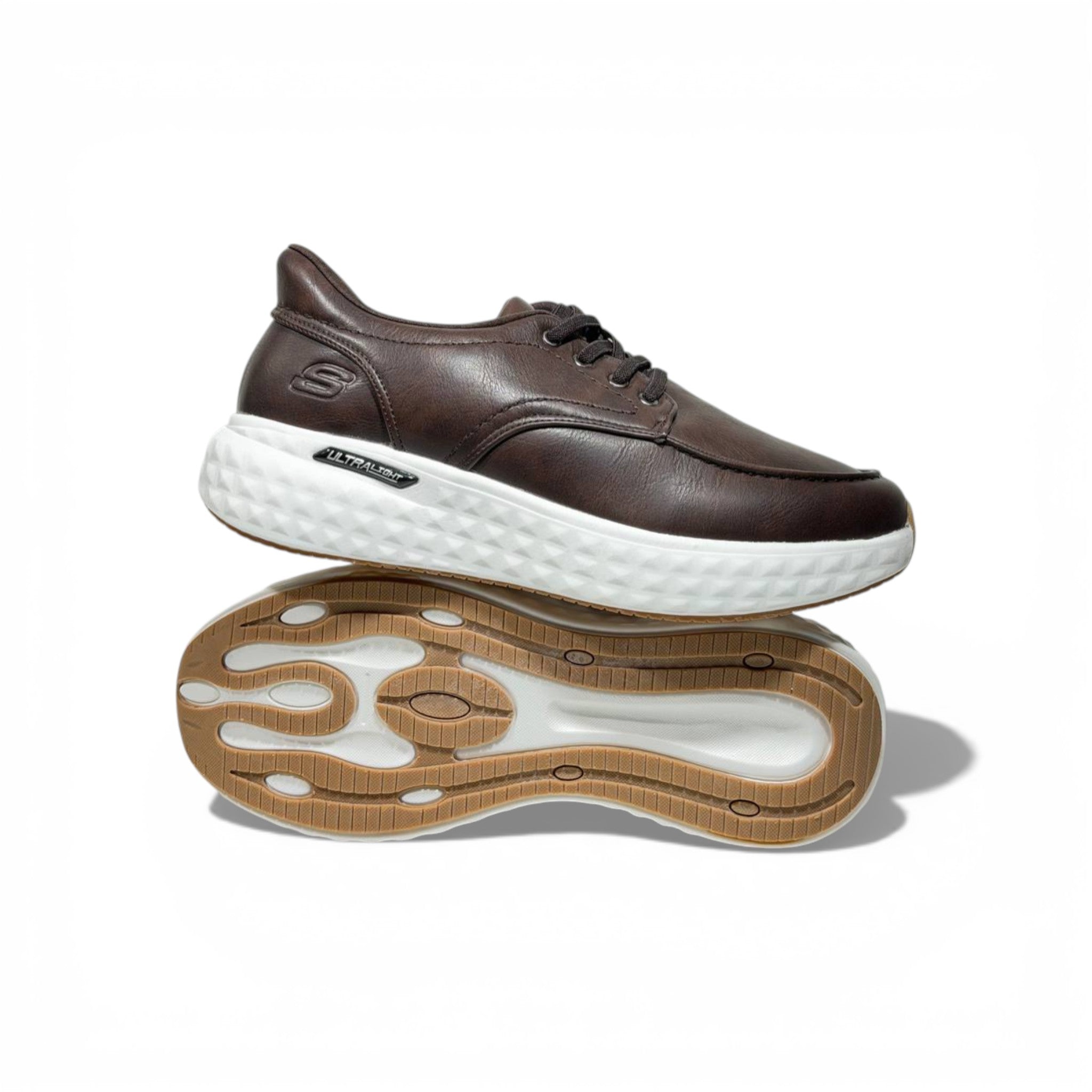 Skechers Ultra Light Leather Sneakers – Dark Brown Casual Comfort Shoes 👞✨ | Lightweight Everyday Walking Shoes