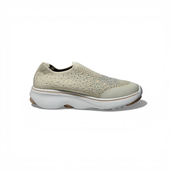 Skechers Crystal Slip-On Sneakers – Beige Sparkle Comfort Shoes ✨👟 | Lightweight Breathable Walking Trainers