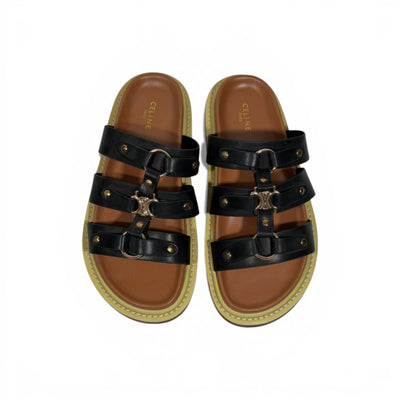 Celine Multi-Strap Leather Sandals – Black Luxury Designer Slides 🖤✨ | Premium Summer Comfort Sandals