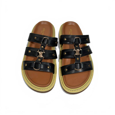 Celine Multi-Strap Leather Sandals – Black Luxury Designer Slides 🖤✨ | Premium Summer Comfort Sandals