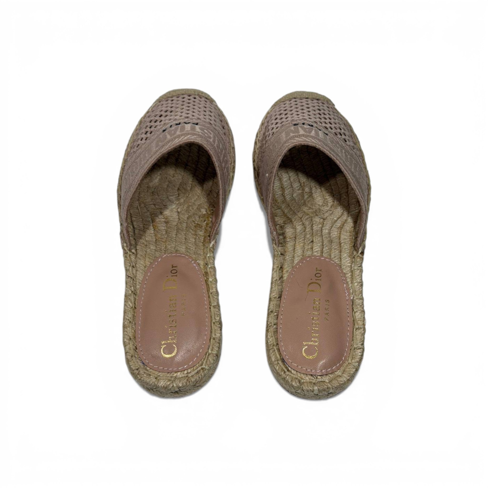 Christian pink Mesh Espadrille Slides – Beige Luxury Summer Mules 🌾✨ | Dior Designer Casual Sandals