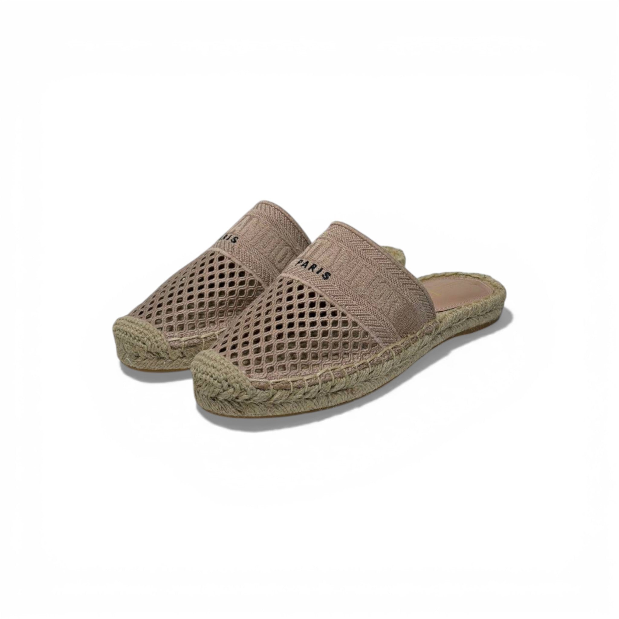 Christian pink Mesh Espadrille Slides – Beige Luxury Summer Mules 🌾✨ | Dior Designer Casual Sandals