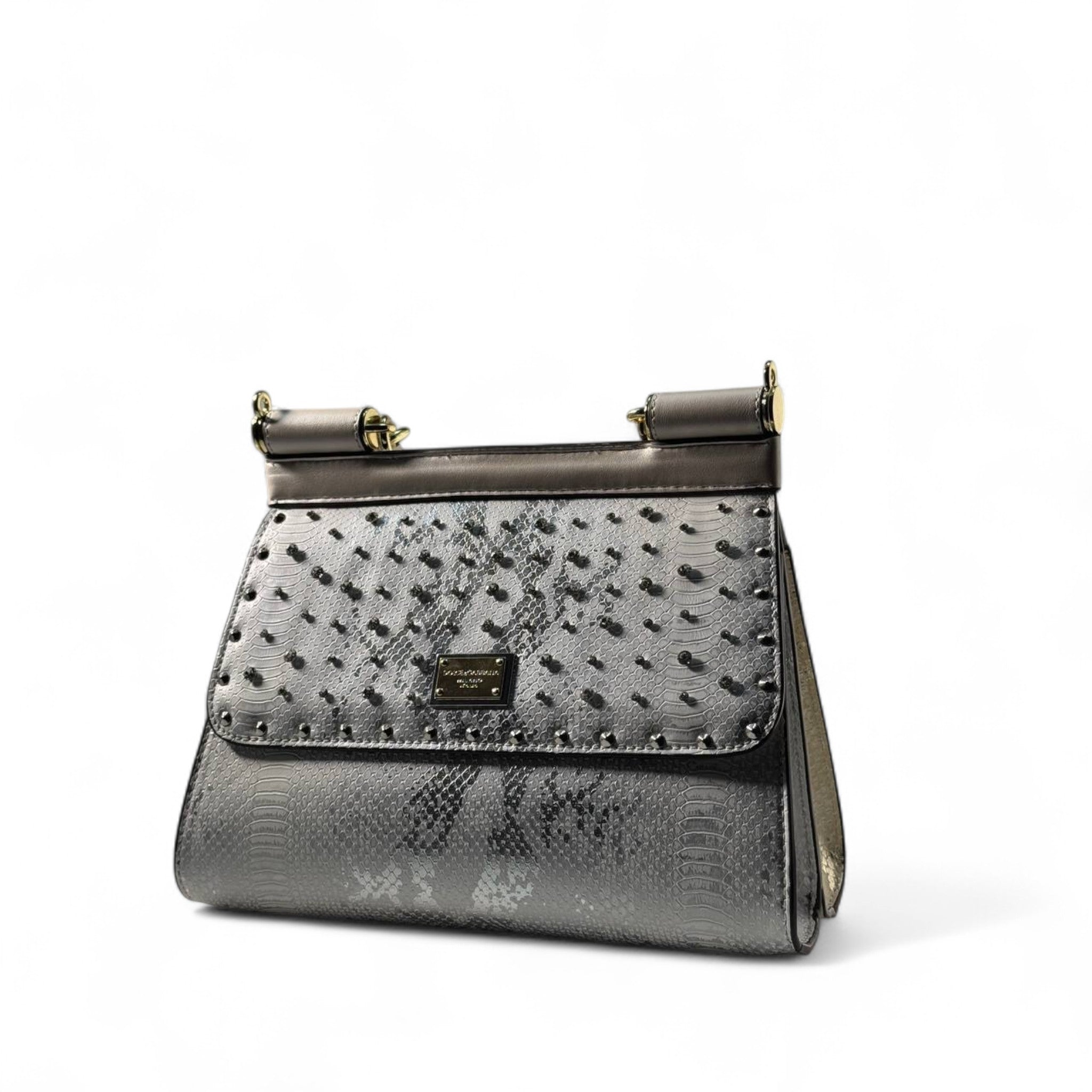 Dolce & Gabbana Double-Faced Python-Effect Bag – Reversible Silver & Champagne Glam ✨🐍 (without box)