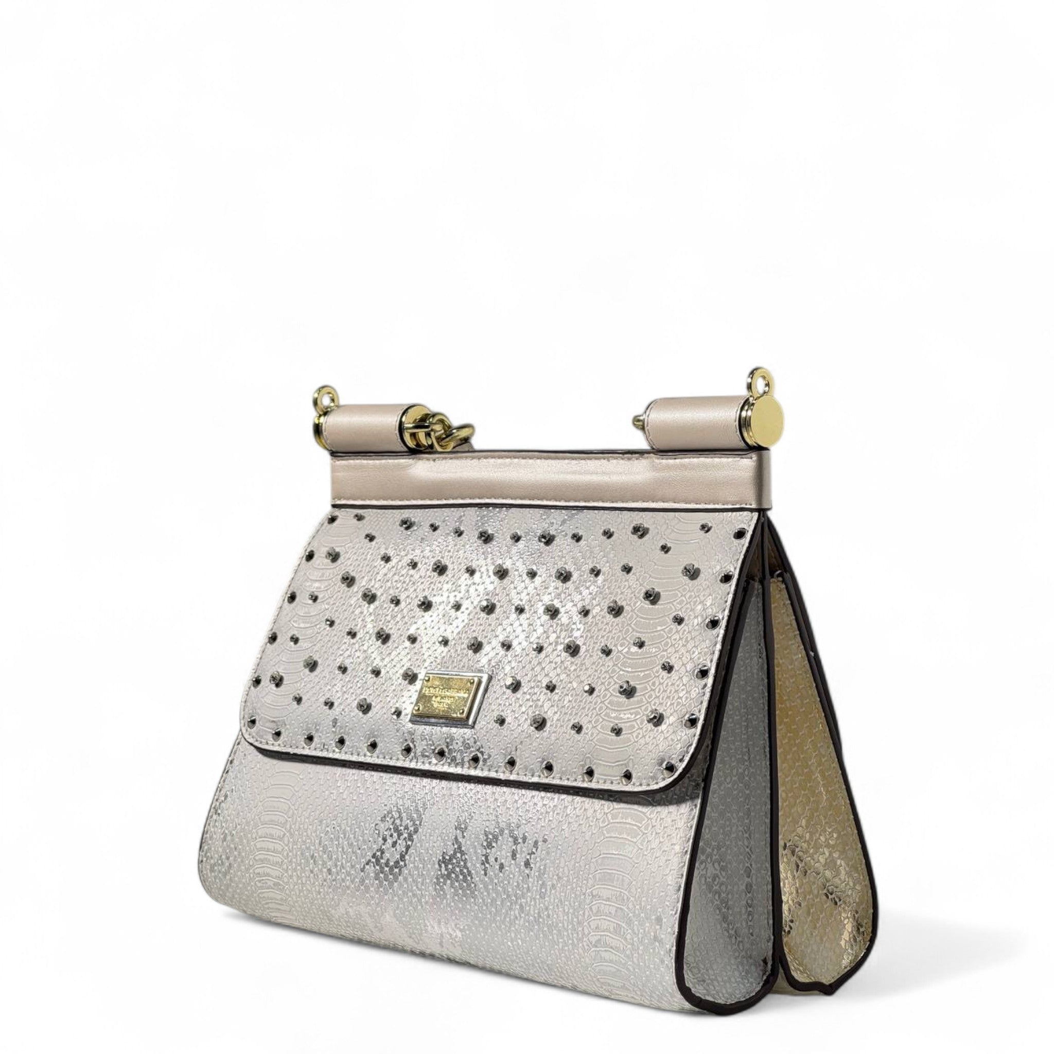 Dolce & Gabbana Double-Faced Python-Effect Bag – Reversible Silver & Champagne Glam ✨🐍 (without box)