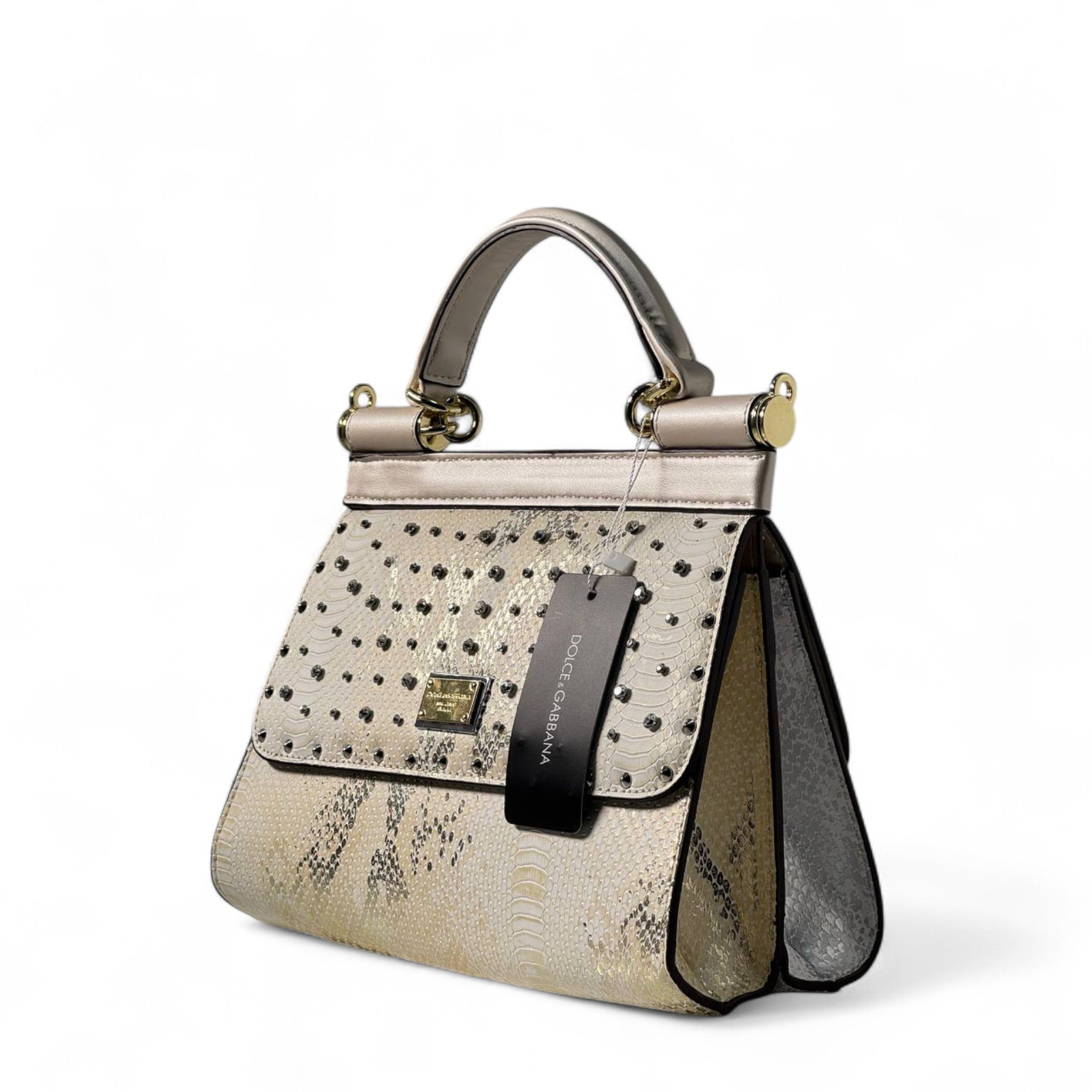 Dolce & Gabbana Double-Faced Python-Effect Bag – Reversible Silver & Champagne Glam ✨🐍 (without box)
