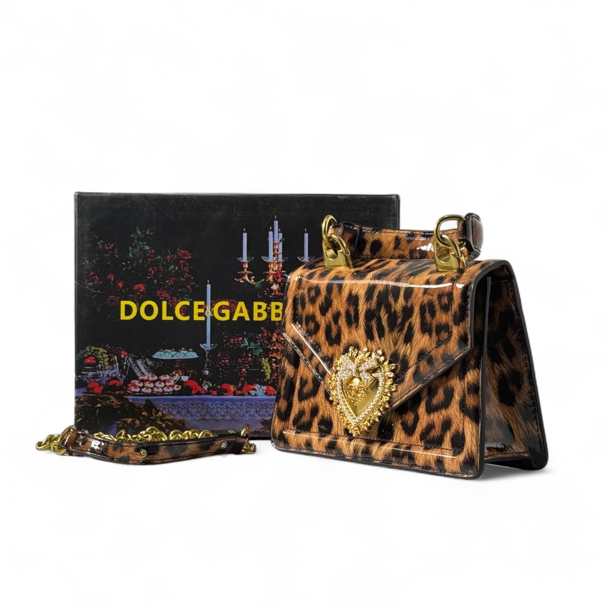 Dolce & Gabbana Devotion Leopard Print Mini Bag – Gold Sacred Heart Statement 🐆💛