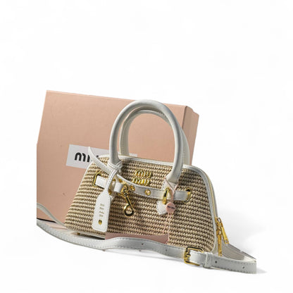 Miu Miu Raffia Mini Bag – White Leather Trim & Gold Hardware 🤍🌾
