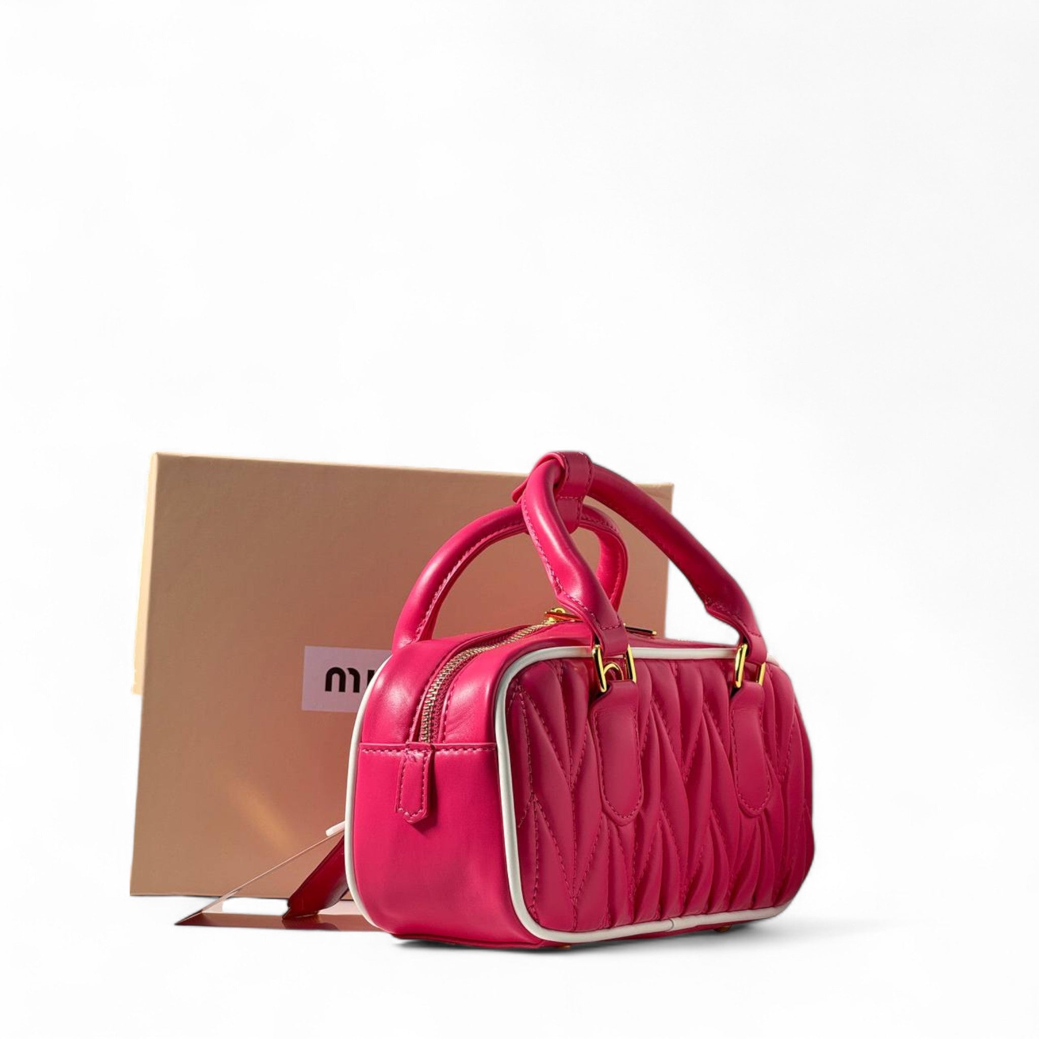 Miu Miu Quilted Mini Handbag – Hot Pink 💖 Gold Accents | Glam & Chic