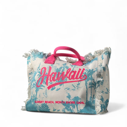 Hawaii Canvas Tote – Ocean Blue & Hot Pink Vibes 🏝️🛍️