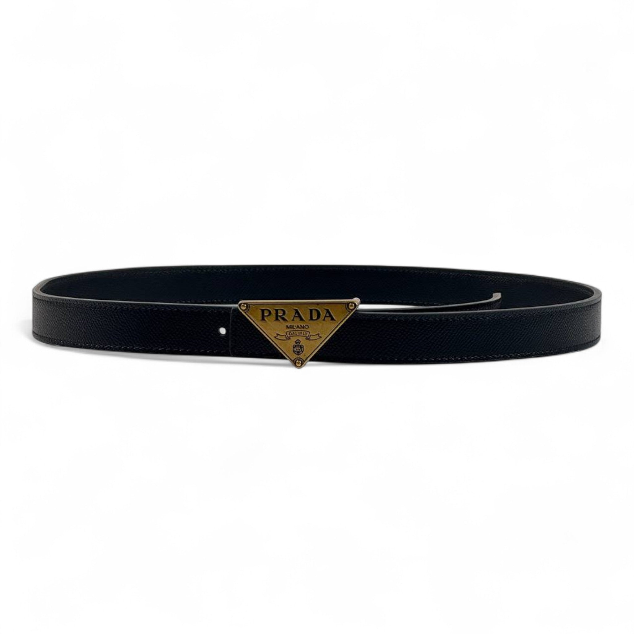 🖤✨ Prada Black Saffiano Leather Belt with Triangle Logo Buckle – 110cm 👑💎