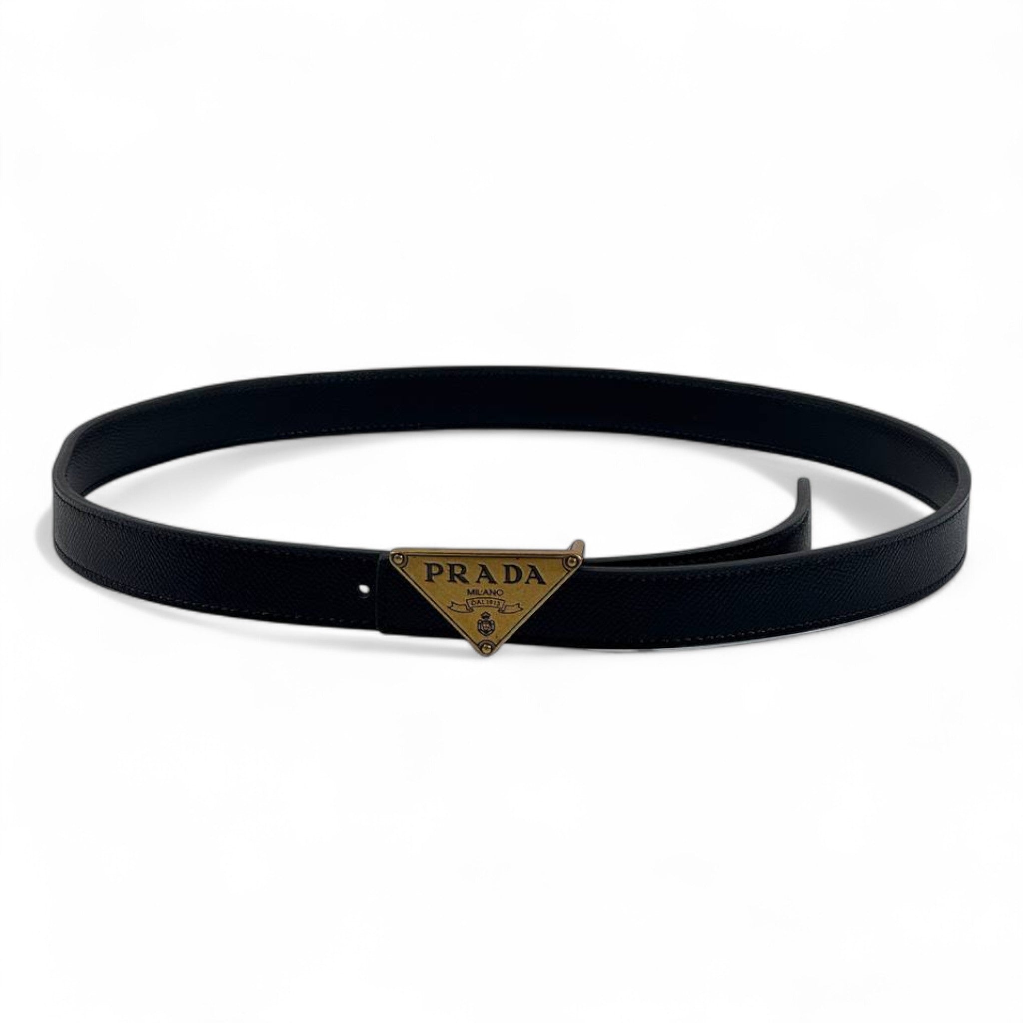 🖤✨ Prada Black Saffiano Leather Belt with Triangle Logo Buckle – 110cm 👑💎