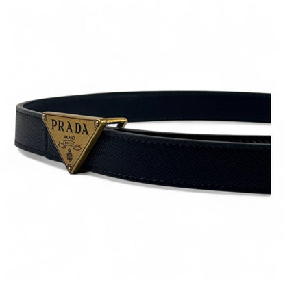 🖤✨ Prada Black Saffiano Leather Belt with Triangle Logo Buckle – 110cm 👑💎