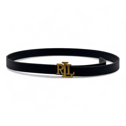 🖤✨ Ralph Lauren Black Leather Belt with Gold RL Logo Buckle – 115cm 👑💎