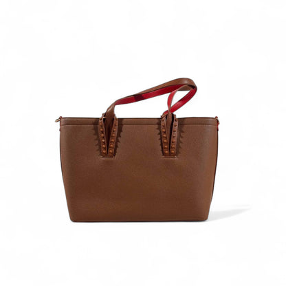 👜✨ Christian Louboutin Brown Leather Tote with Stud Details & Red Sole Accent 👠❤️