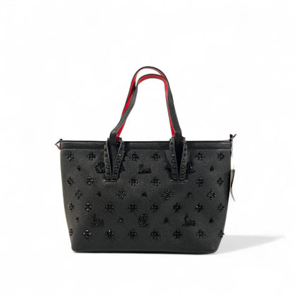👜✨ Christian Louboutin Black Studded Tote with Red Sole Accent & Matching Pouch 👑👠