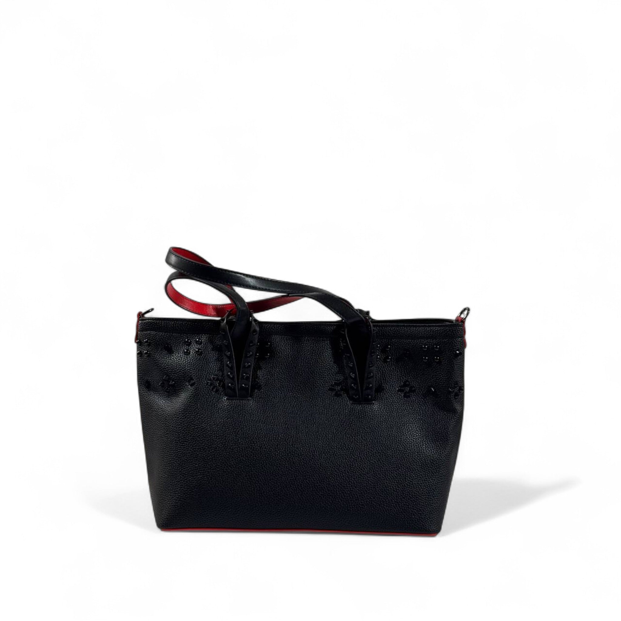 👜✨ Christian Louboutin Black Studded Tote with Iconic Red Sole Base & Matching Pouch 👑❤️