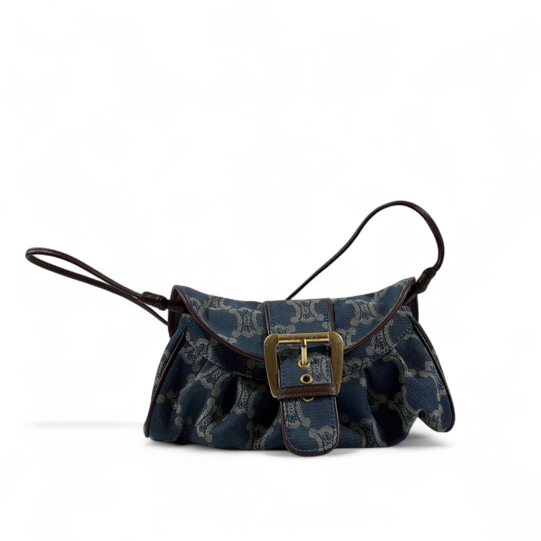 👜✨ Celine Triomphe Canvas Clutch with Gold Buckle Detail 👑💎