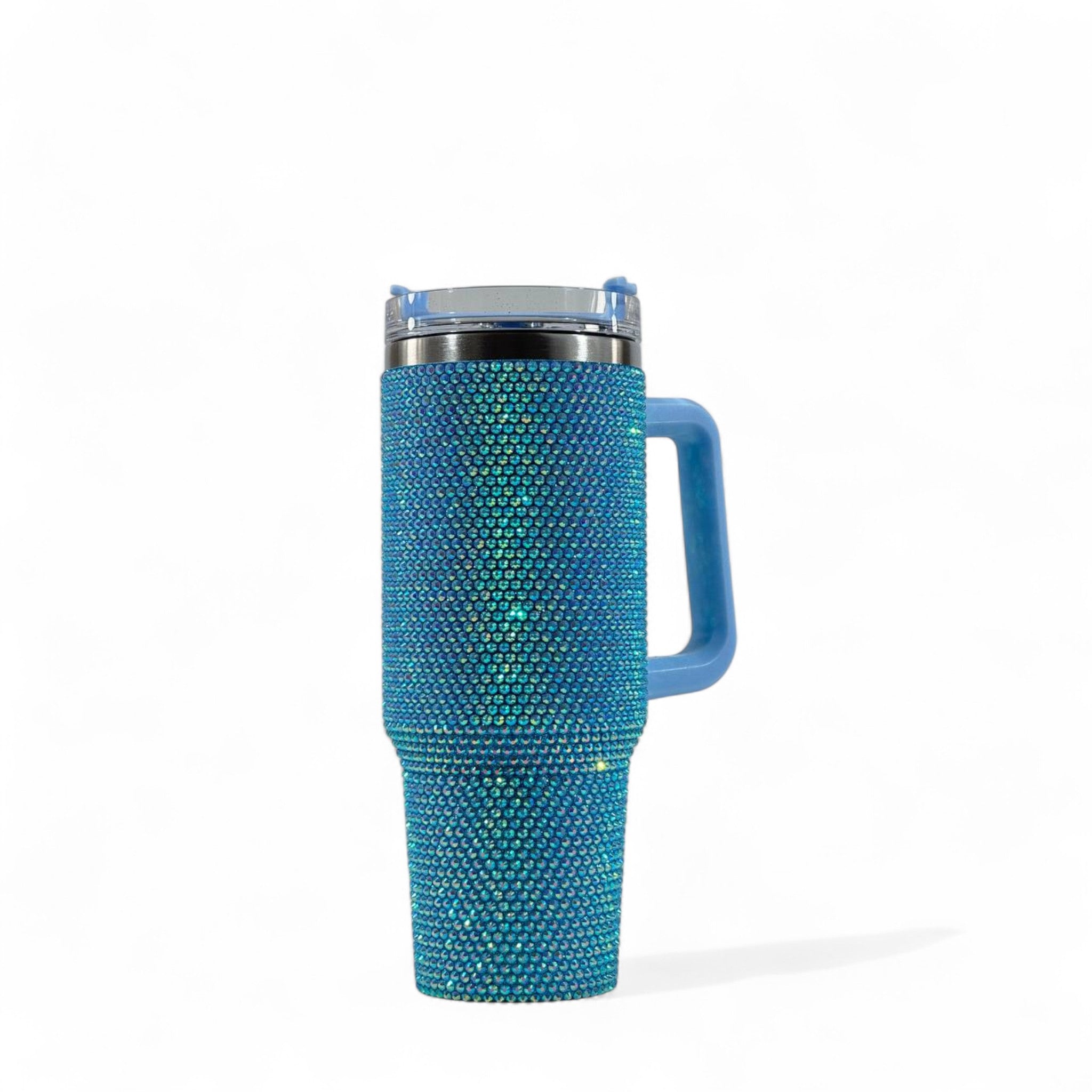 💎✨ Blue Rhinestone Travel Tumbler Mug with Handle & Lid – 40oz Sparkling Cup 🔥💙