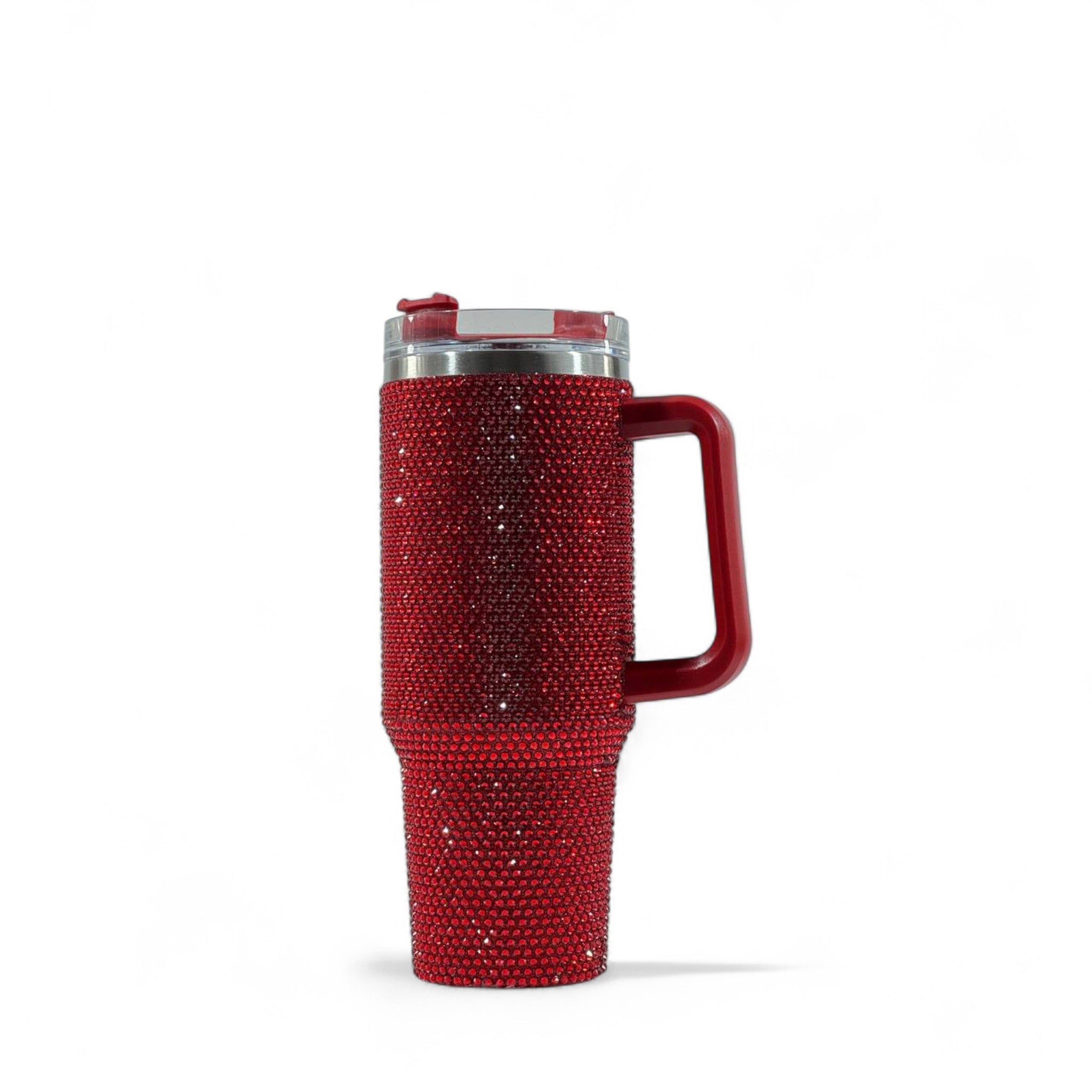 ❤️✨ Red Rhinestone Travel Tumbler Mug with Handle & Lid – 40oz Sparkling Cup 💎🔥