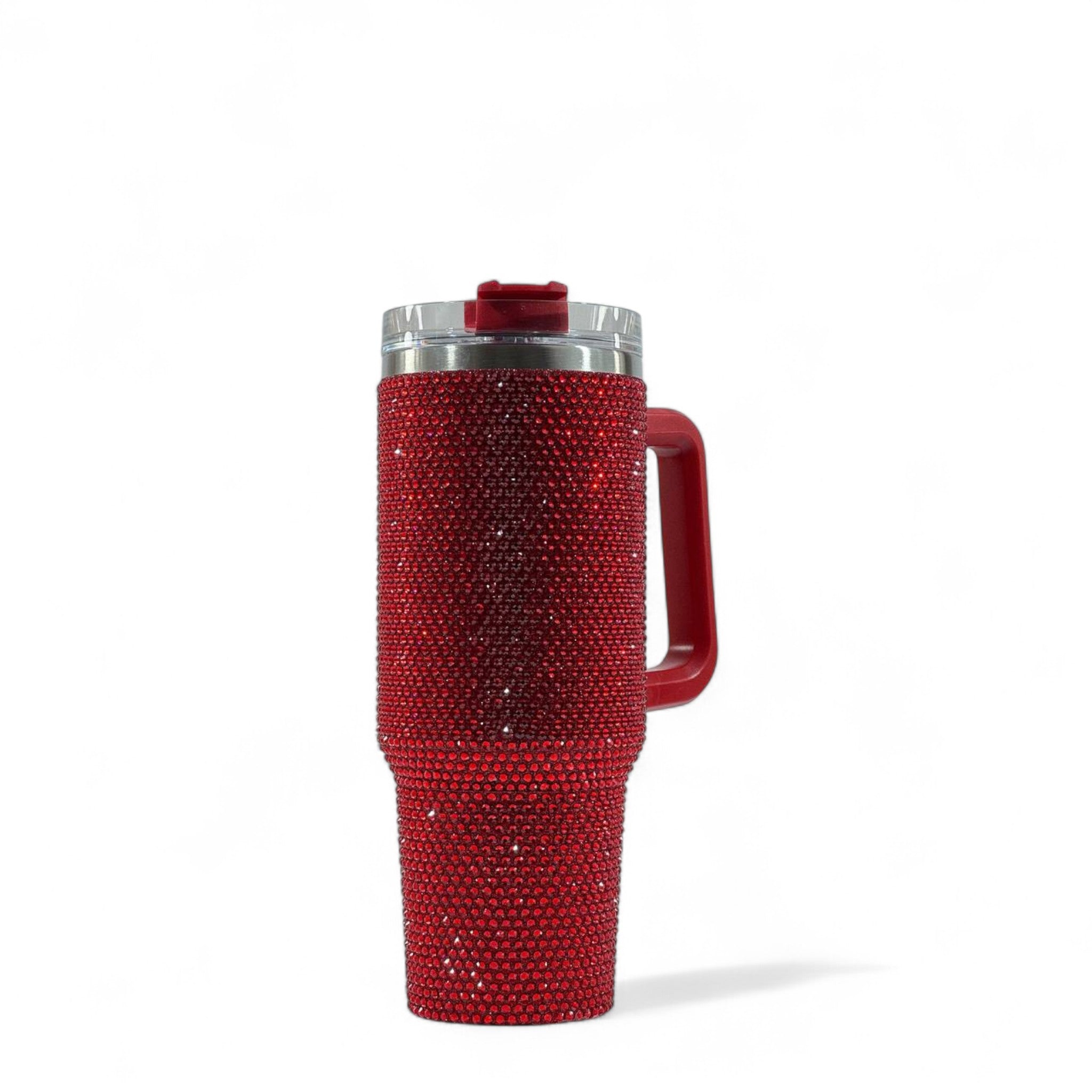❤️✨ Red Rhinestone Travel Tumbler Mug with Handle & Lid – 40oz Sparkling Cup 💎🔥