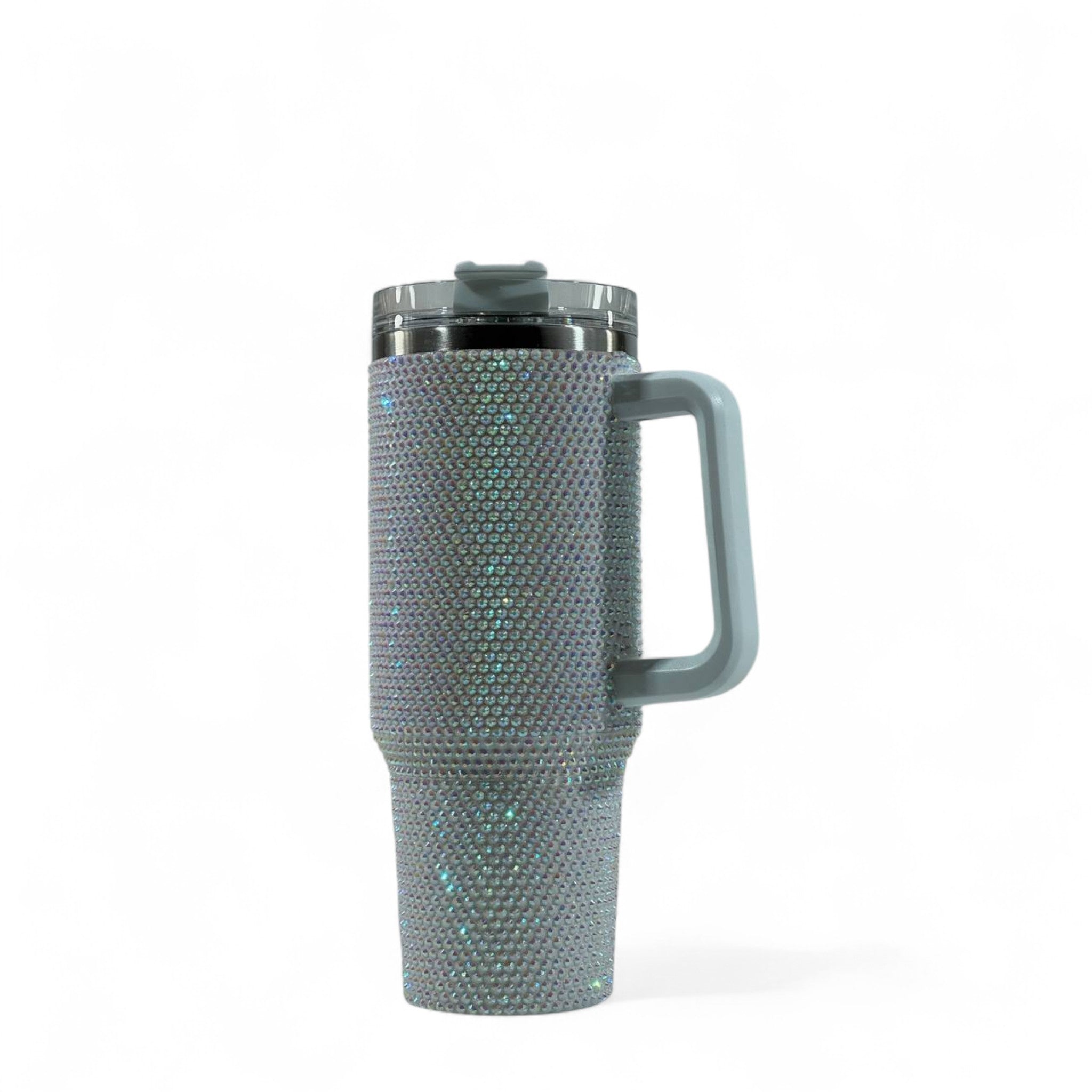 🤍💎 Silver Rhinestone Travel Tumbler Mug with Handle & Lid – 40oz Sparkling Cup ✨🔥
