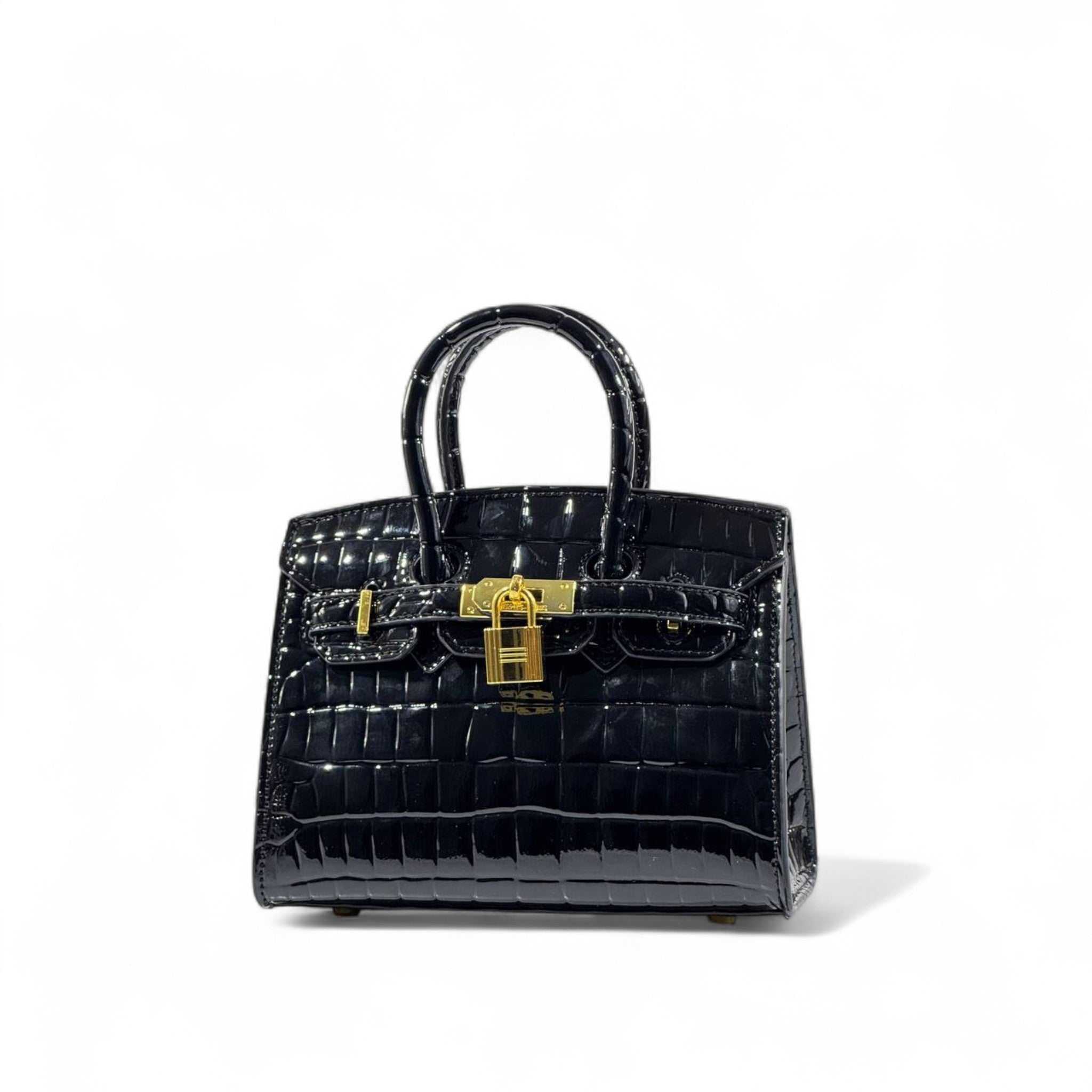 🖤👑 Hermès Style Black Croc-Embossed Handbag with Gold Lock & Scarf Detail ✨💼