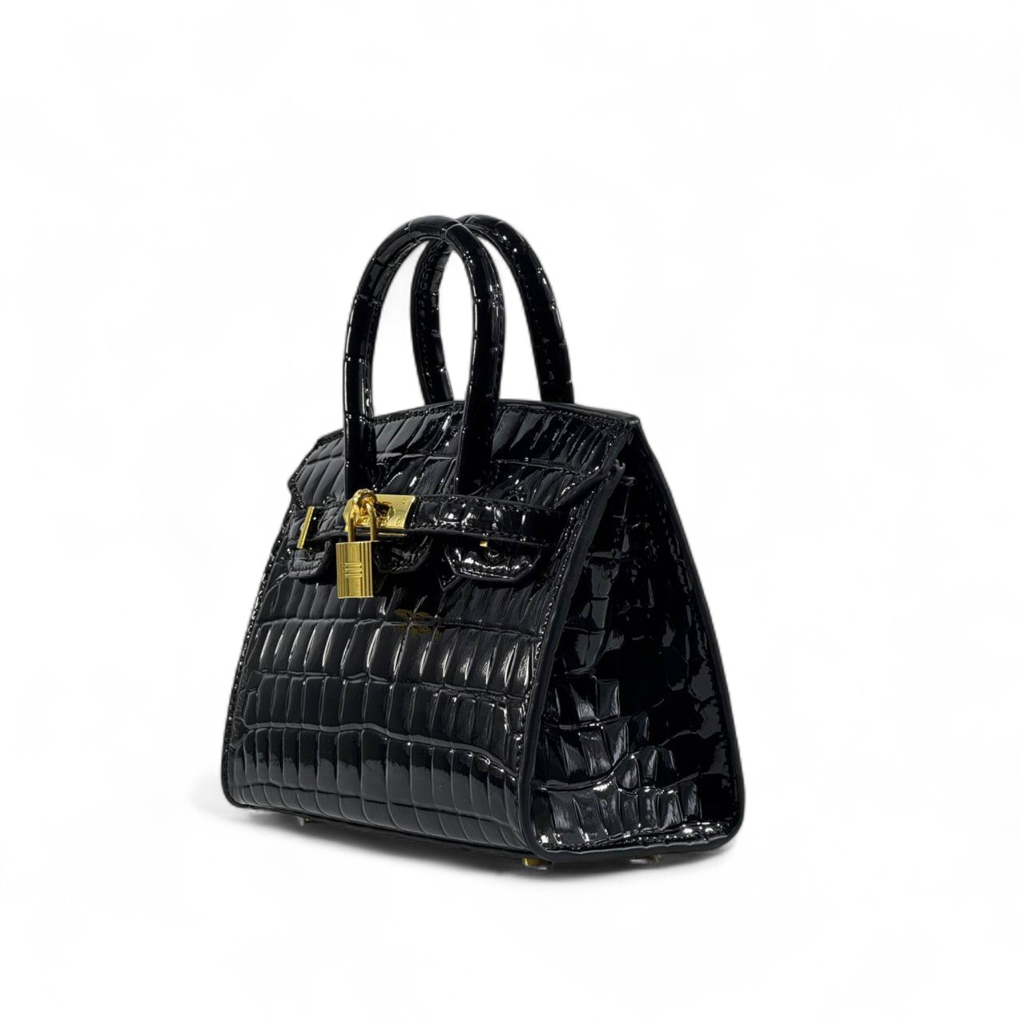 🖤👑 Hermès Style Black Croc-Embossed Handbag with Gold Lock & Scarf Detail ✨💼