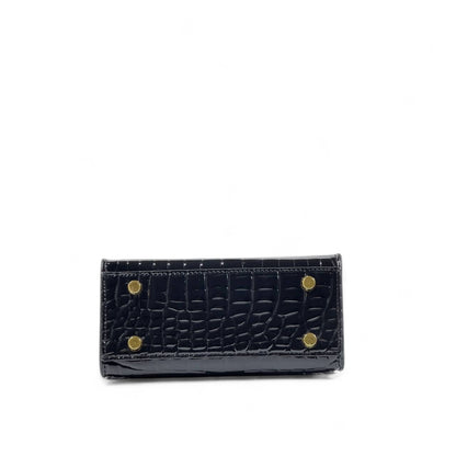 🖤👑 Hermès Style Black Croc-Embossed Handbag with Gold Lock & Scarf Detail ✨💼
