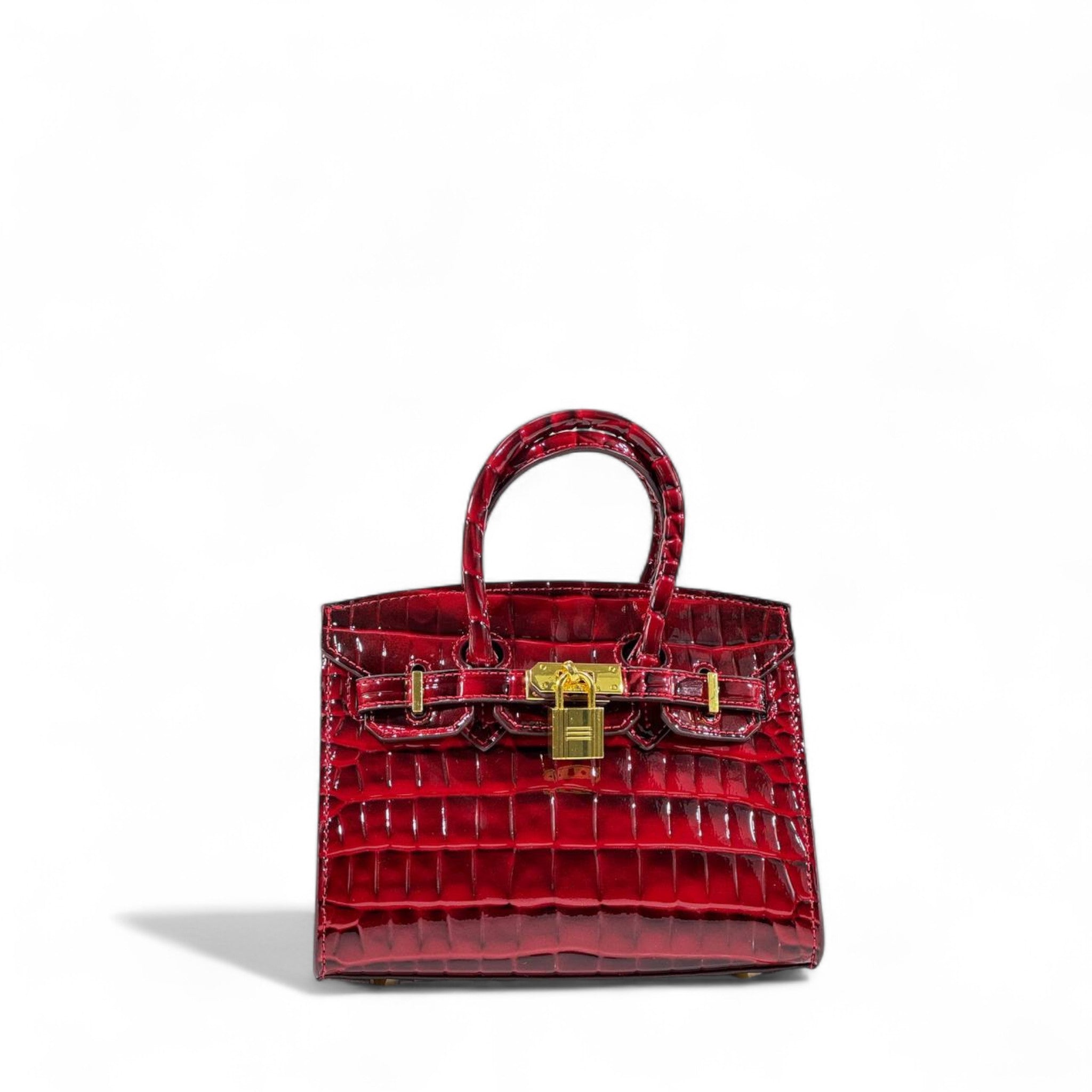 ❤️👑 Hermès Style Red Croc-Embossed Handbag with Gold Lock, Strap & Scarf ✨🔥