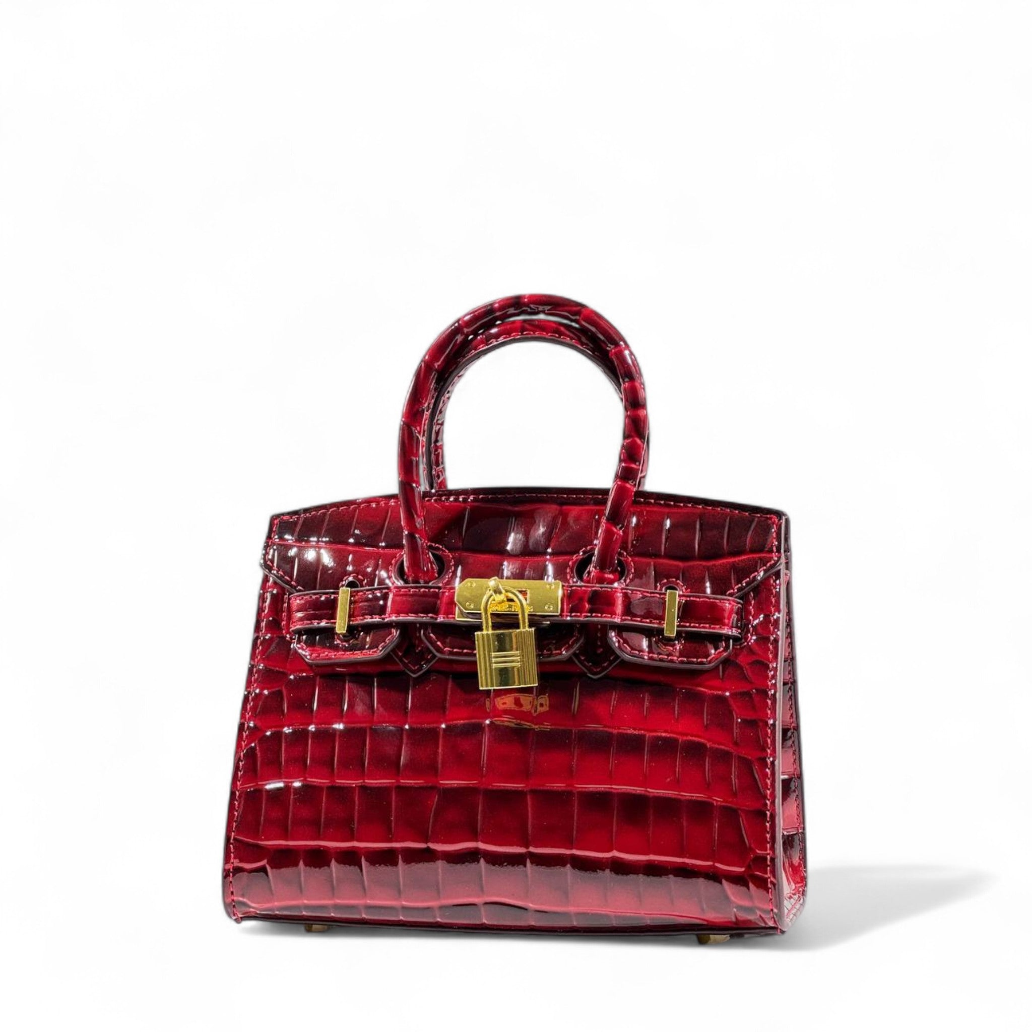 ❤️👑 Hermès Style Red Croc-Embossed Handbag with Gold Lock, Strap & Scarf ✨🔥