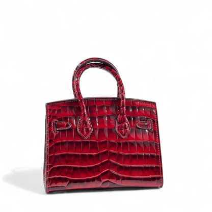❤️👑 Hermès Style Red Croc-Embossed Handbag with Gold Lock, Strap & Scarf ✨🔥