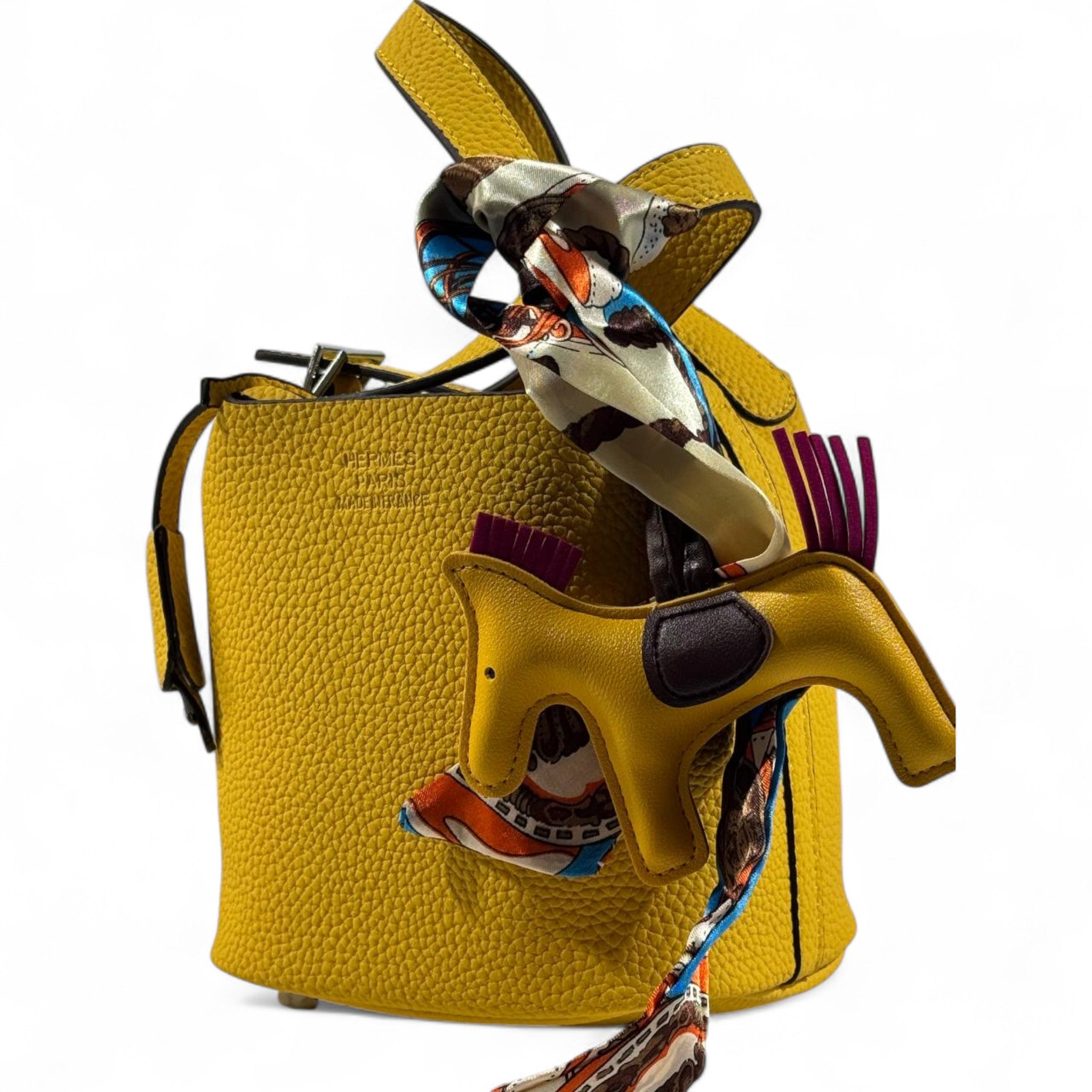 💛🐴 Hermès Style Yellow Mini Handbag with Scarf, Horse Charm & Strap ✨🌸