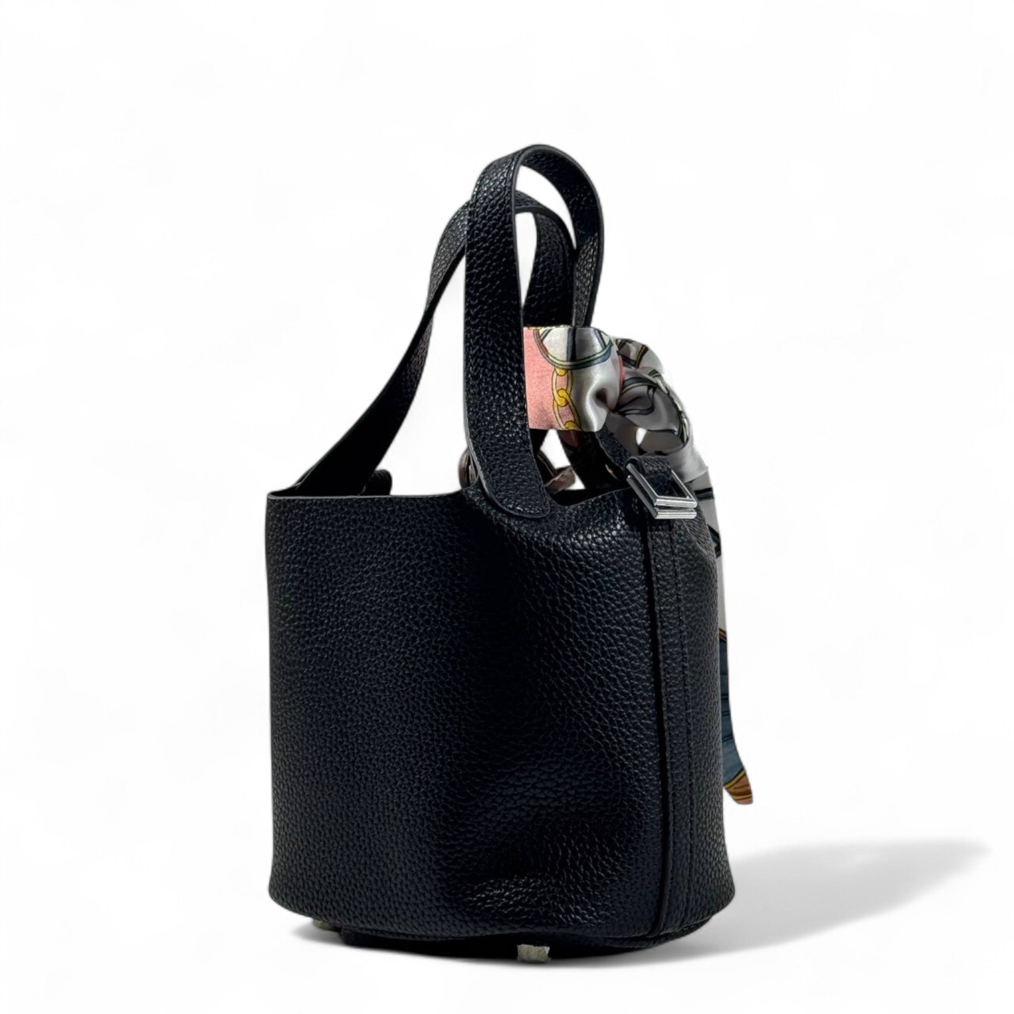 🖤🐴 Hermès Style Black Mini Handbag with Scarf, Horse Charm & Strap ✨💼
