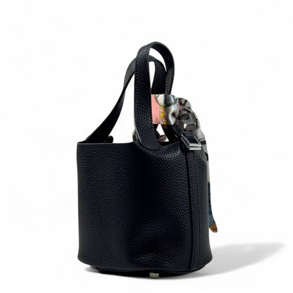 🖤🐴 Hermès Style Black Mini Handbag with Scarf, Horse Charm & Strap ✨💼