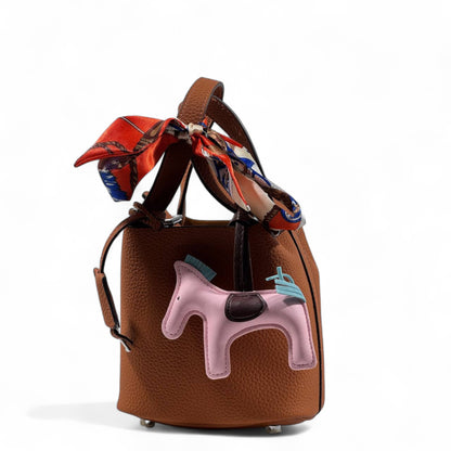 🤎🐴 Hermès Style Brown Mini Handbag with Scarf, Pink Horse Charm & Strap ✨