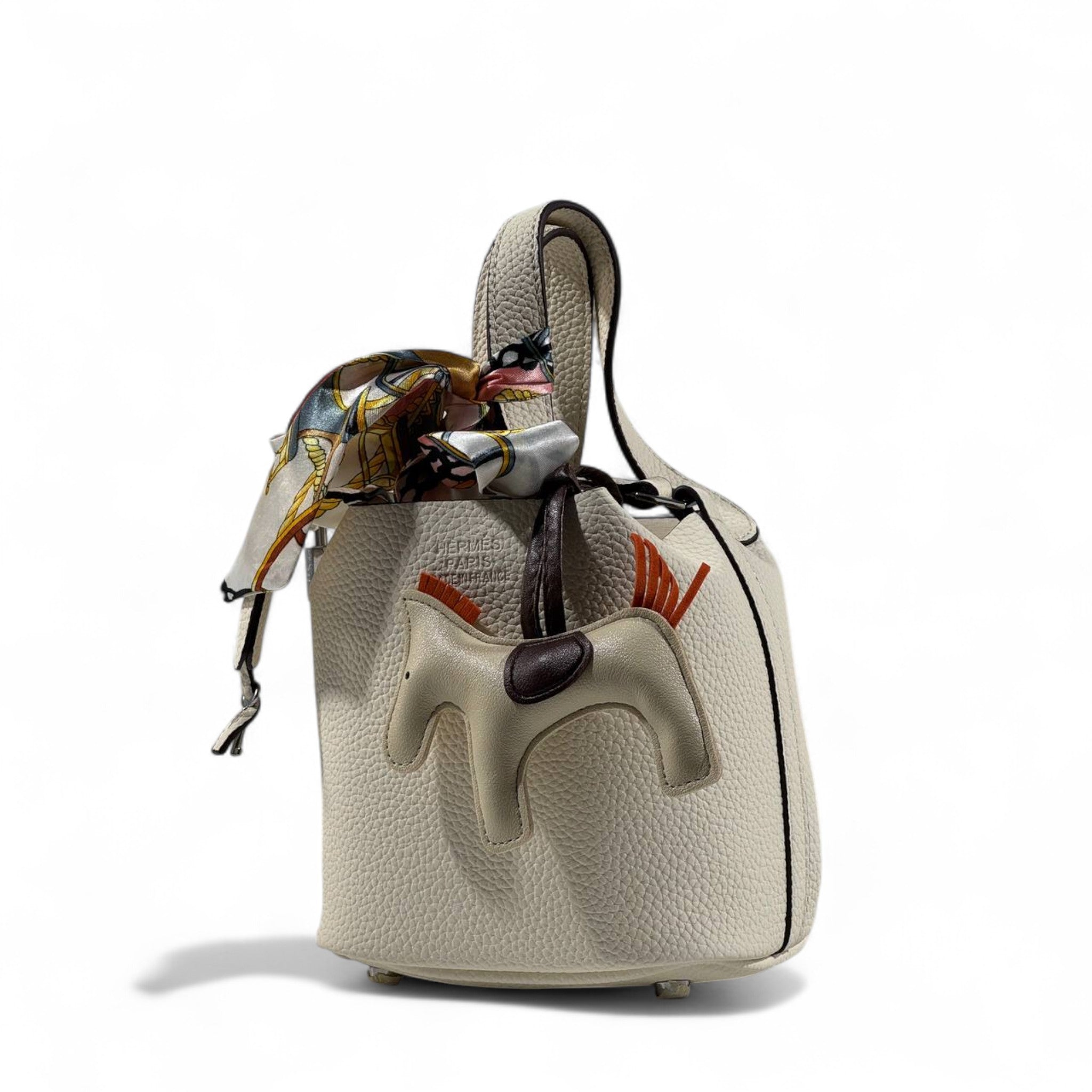 🤍🐴 Hermès Style Beige Mini Handbag with Scarf, Horse Charm & Strap ✨