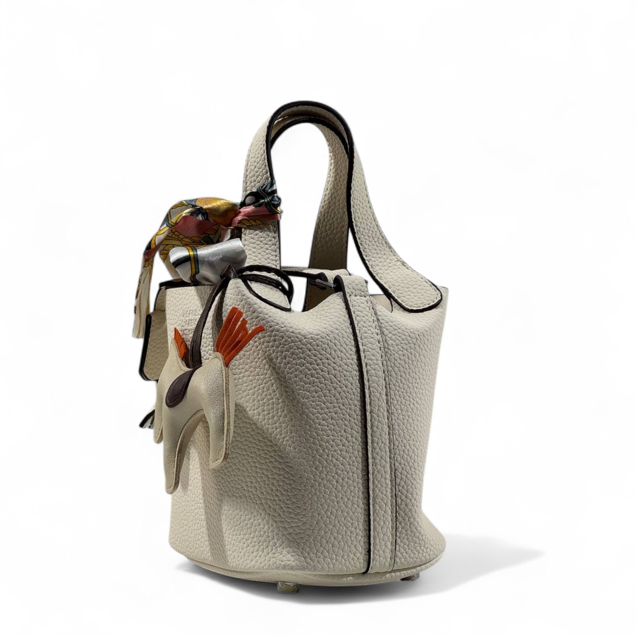 🤍🐴 Hermès Style Beige Mini Handbag with Scarf, Horse Charm & Strap ✨