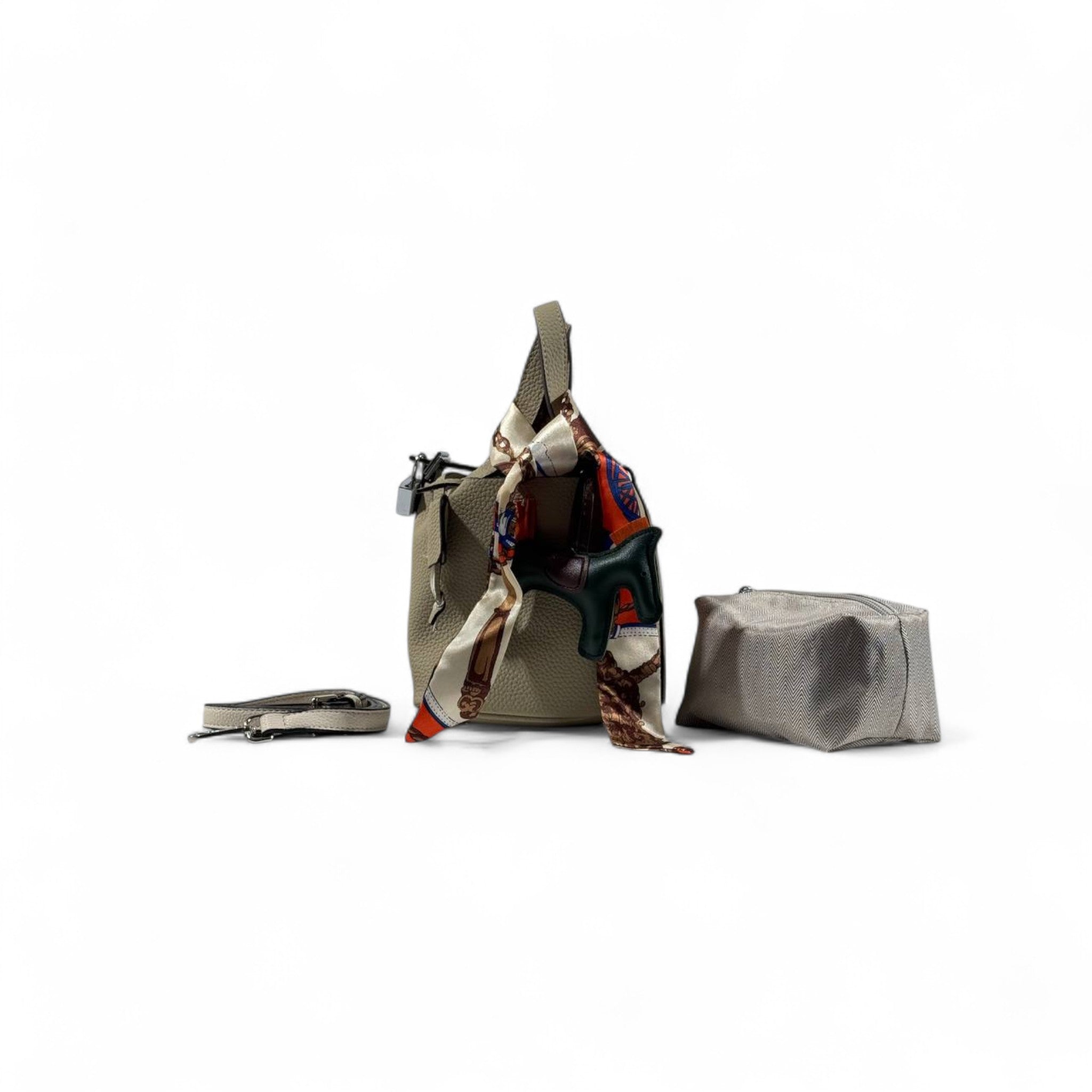 Hermès Picotin-Inspired Taupe Grey Tote with Twilly & Rodeo Charm – Luxury Edition