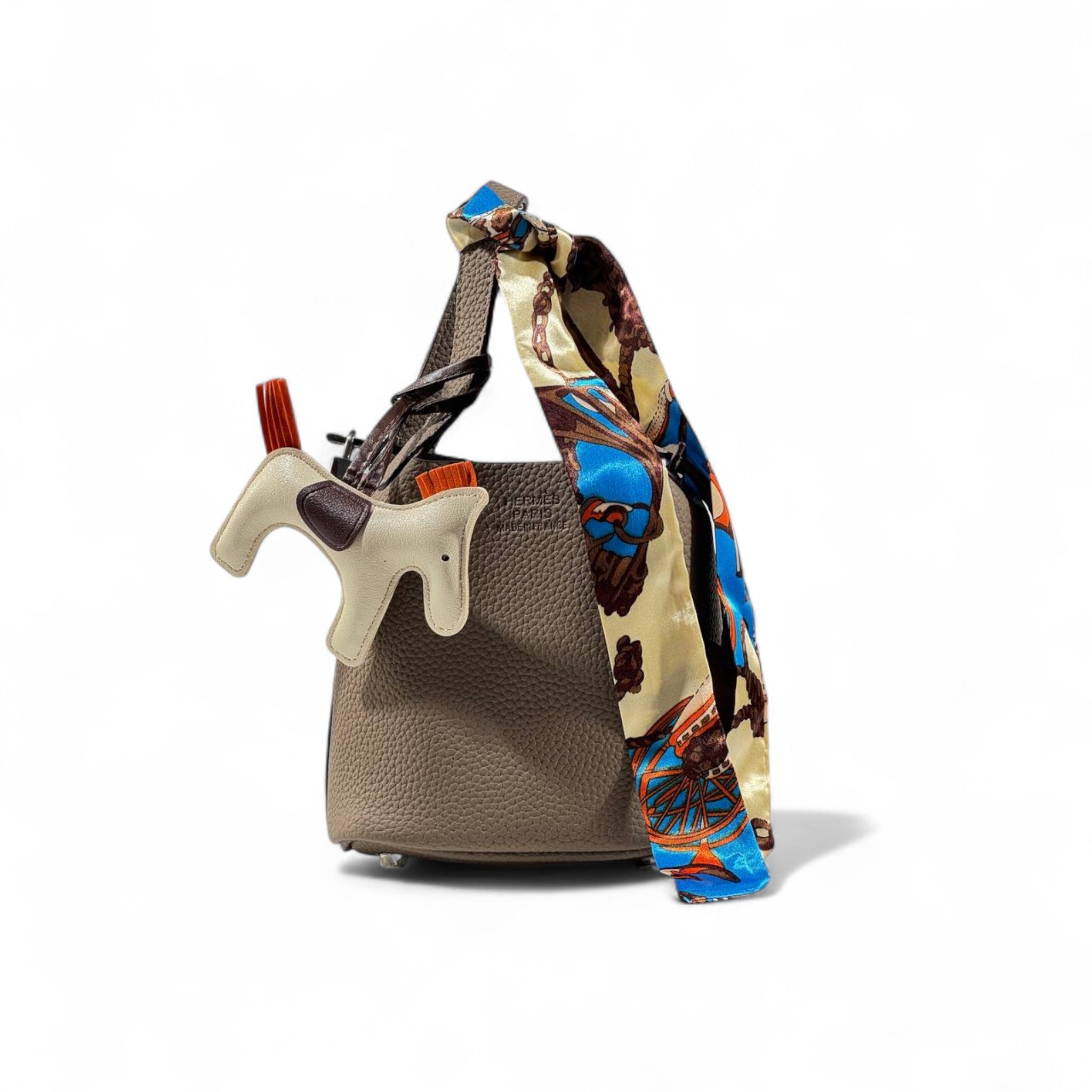 Hermès Picotin-Inspired Deep Brown Tote with Twilly & Rodeo Charm – Chic & Timeless