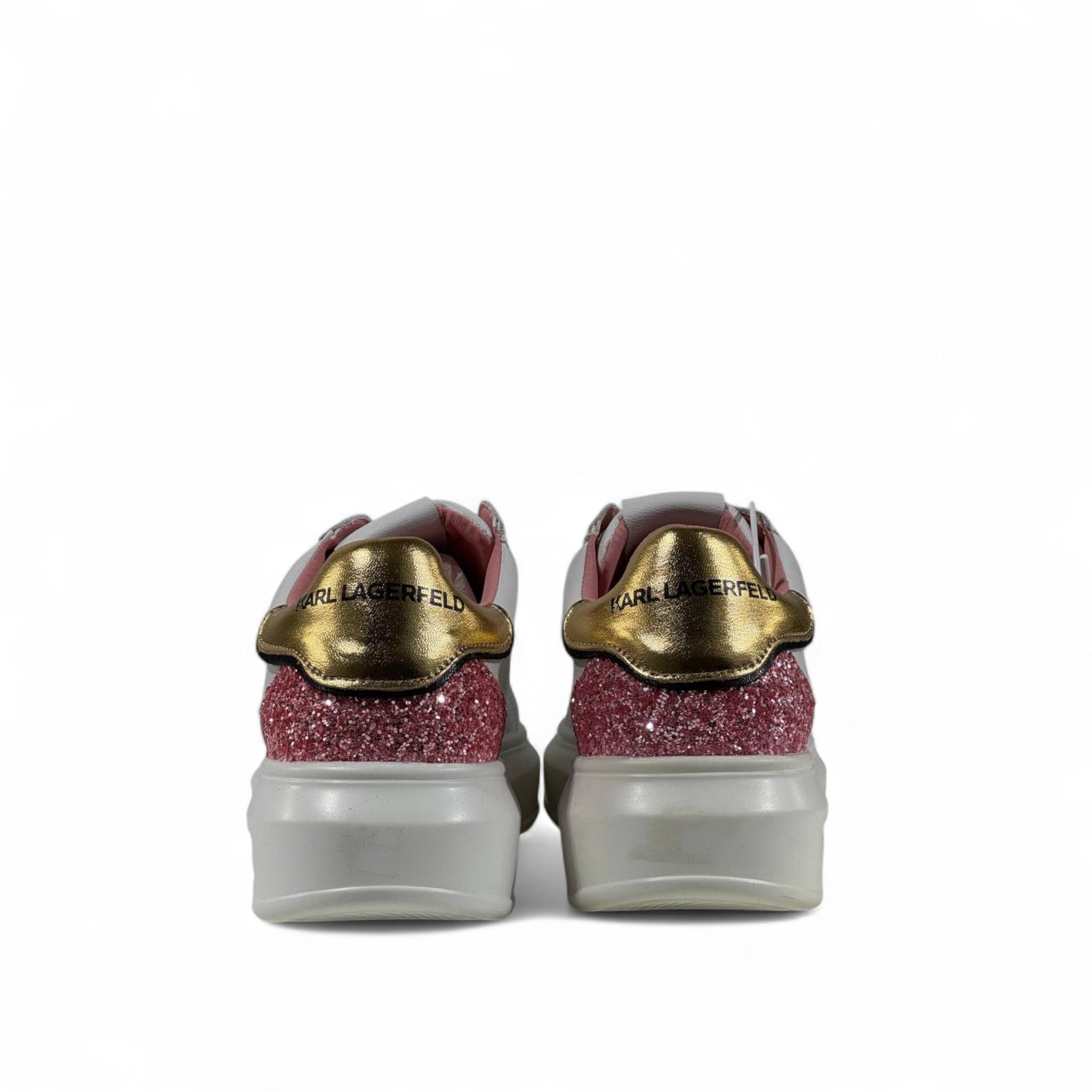 ✨ Karl Lagerfeld White Sneakers – Iconic Cartoon Patch & Glitter Accent ✨