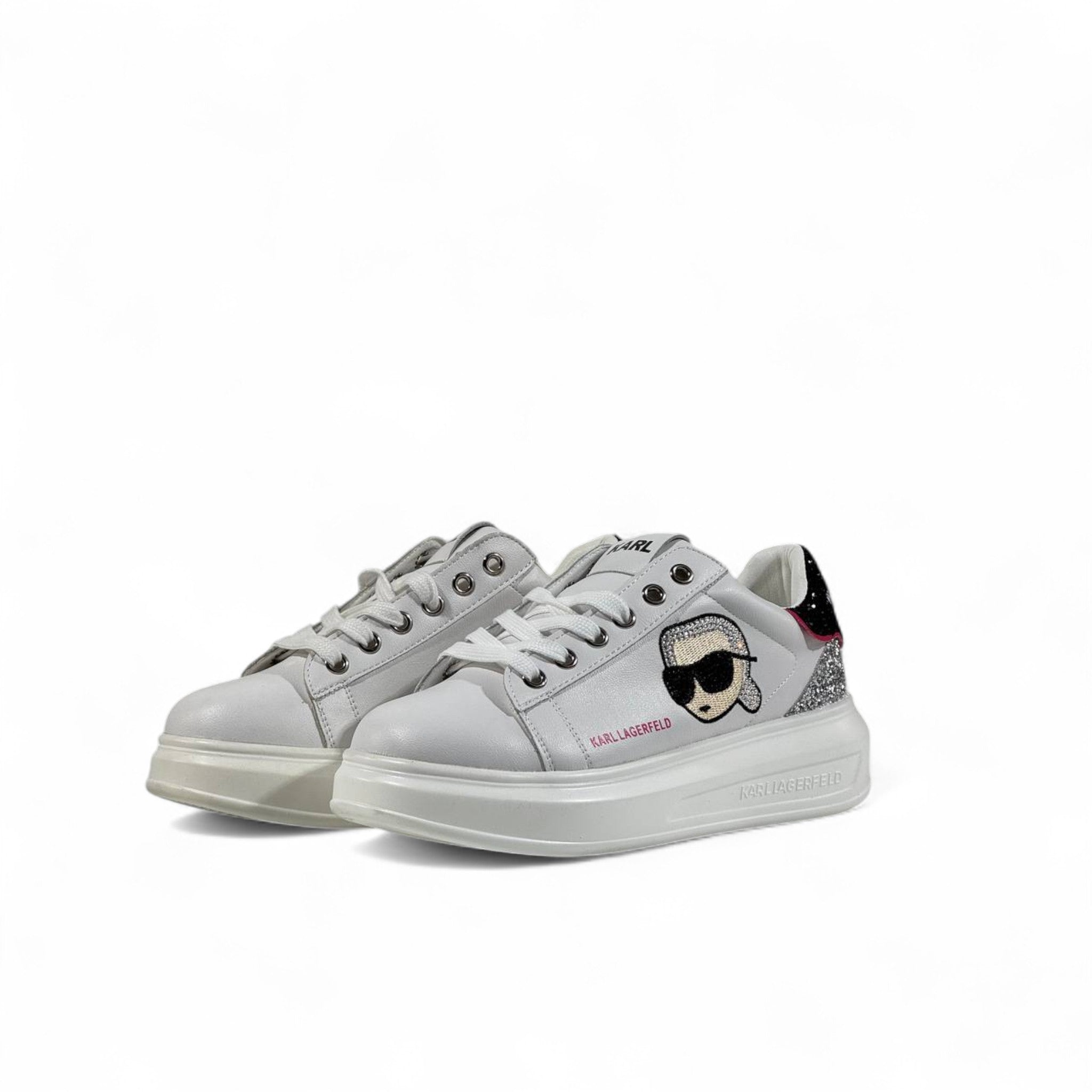 ✨ Karl Lagerfeld Glitter Icon Sneakers – White & Silver Spark Edition ✨