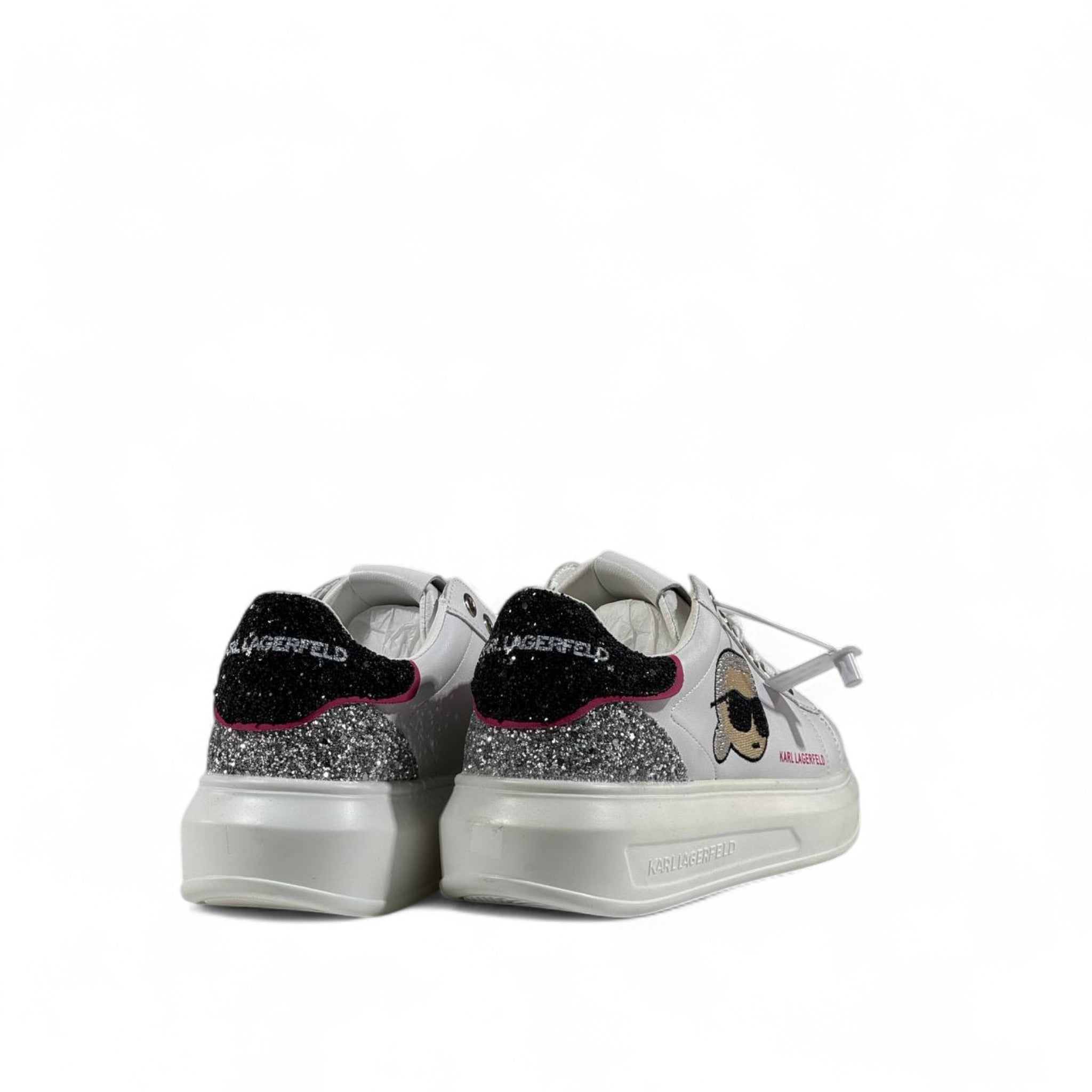 ✨ Karl Lagerfeld Glitter Icon Sneakers – White & Silver Spark Edition ✨