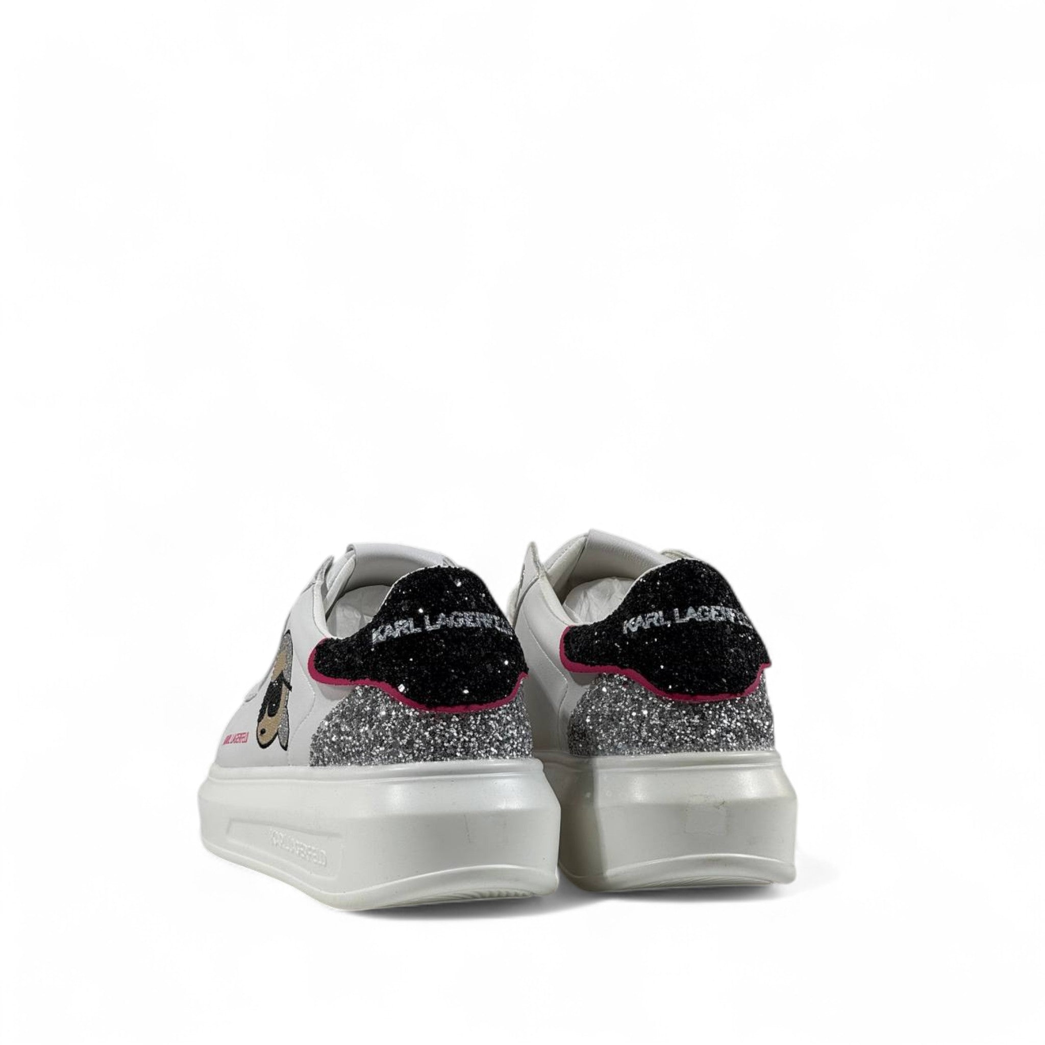✨ Karl Lagerfeld Glitter Icon Sneakers – White & Silver Spark Edition ✨