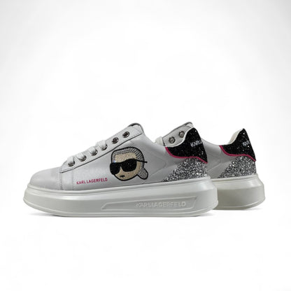✨ Karl Lagerfeld Glitter Icon Sneakers – White & Silver Spark Edition ✨