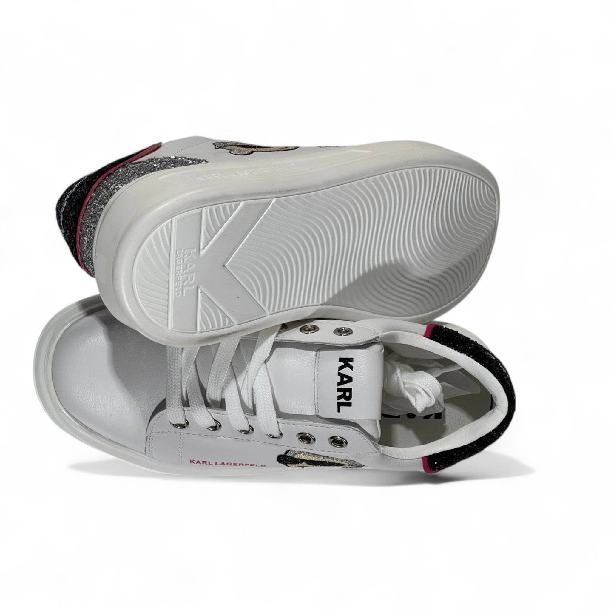 ✨ Karl Lagerfeld Glitter Icon Sneakers – White & Silver Spark Edition ✨