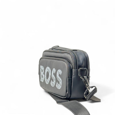 BOSS Graphic Logo Black Crossbody Bag – Bold & Compact Streetwear