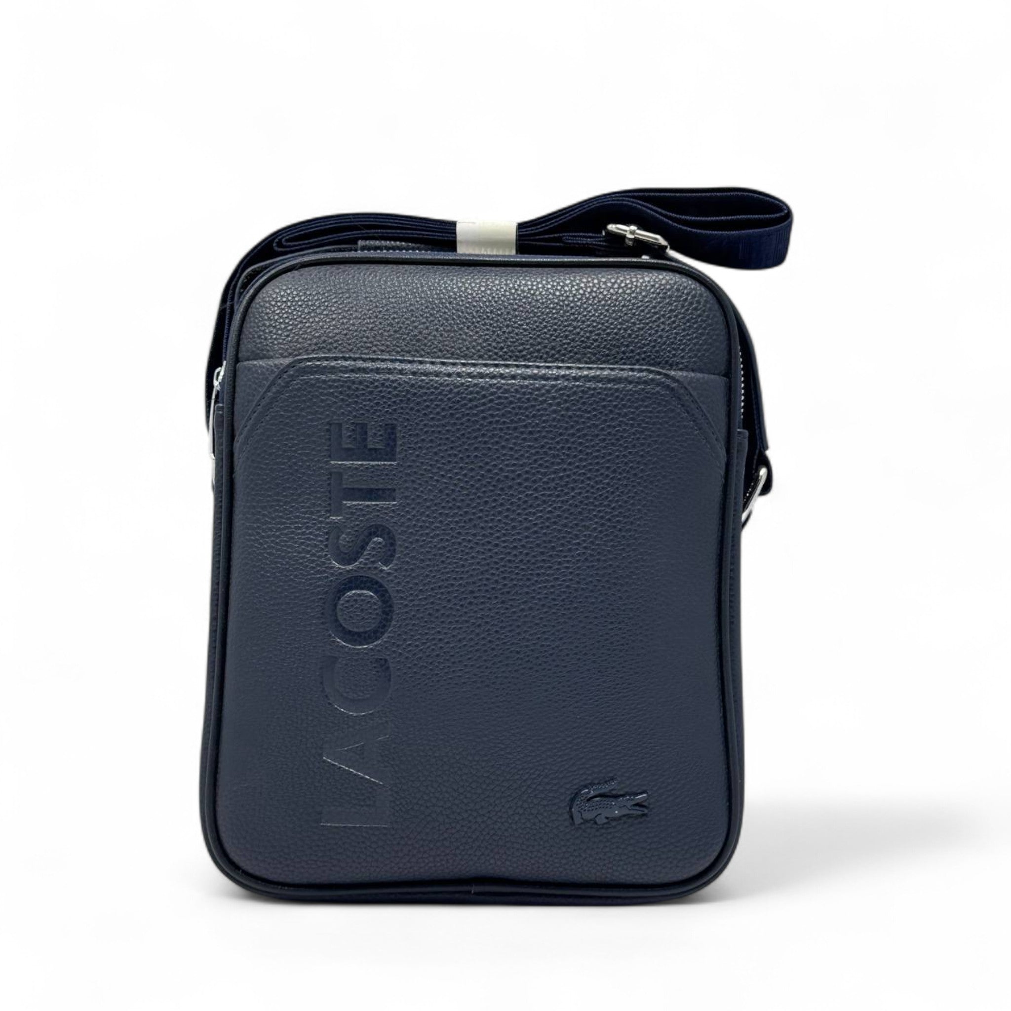 Lacoste Vertical Messenger Bag – Navy Pebbled Edition 🐊💼